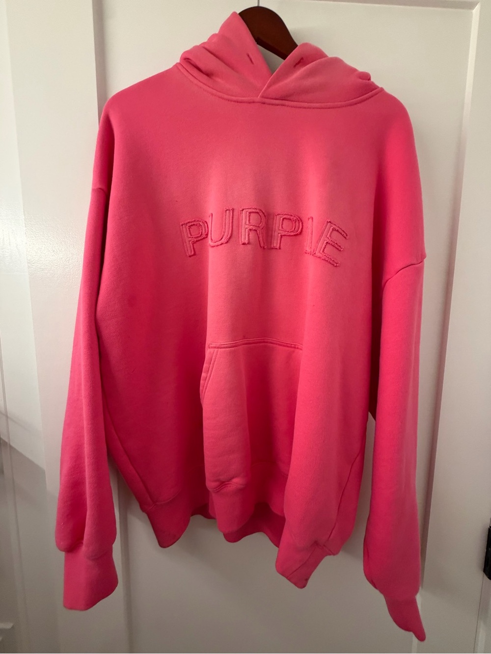 Pink Embroidered Hooded Sweatshirt with Front Pocket
